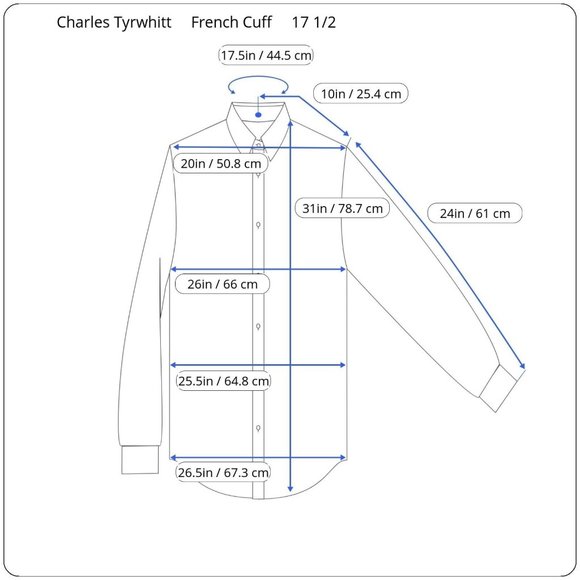 Charles Tyrwhitt London Blue Checkered French Cuff 17 1/2x36 Embroidered Shirt - Picture 2 of 12